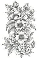 the birth flowers for February, march, may, July, August, November and December  tattoo design idea