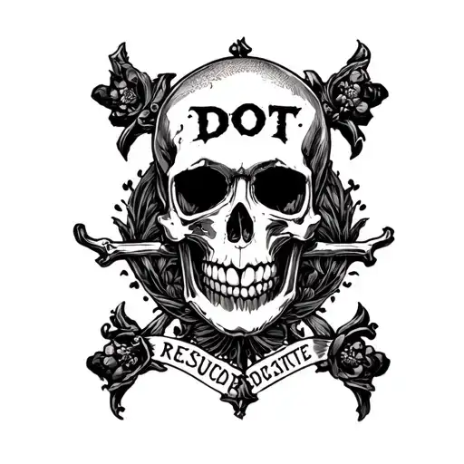 "DO NOT RESUSCITATE" Ornamental skull tattoo with dark symbolism and detailed bone art in morbid style tattoo design idea