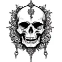"DO NOT RESUSCITATE" Ornamental skull tattoo with dark symbolism and detailed bone art in morbid style tattoo design idea