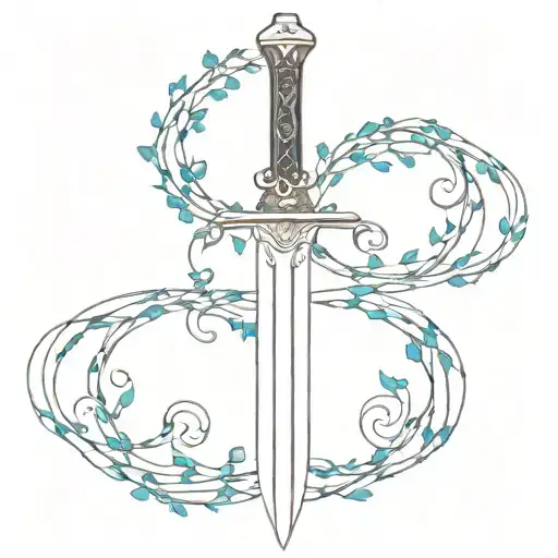 buster sword intertwined with a blue vine  tattoo design idea