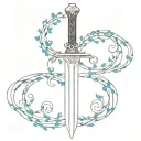 buster sword intertwined with a blue vine  tattoo design idea