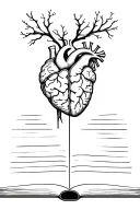 half anatomic heart and brain above an open book tattoo design idea