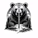 Nature Mountain Bear & Cross combine tattoo design idea