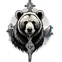 Nature Mountain Bear & Cross combine tattoo design idea