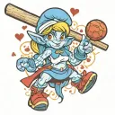 Smurfette with a baseball bat and hearts tattoo design idea