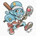 Smurfette with a baseball bat and hearts tattoo design idea