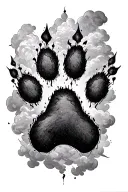 dog paw print engulfed in dark clouds tattoo design idea