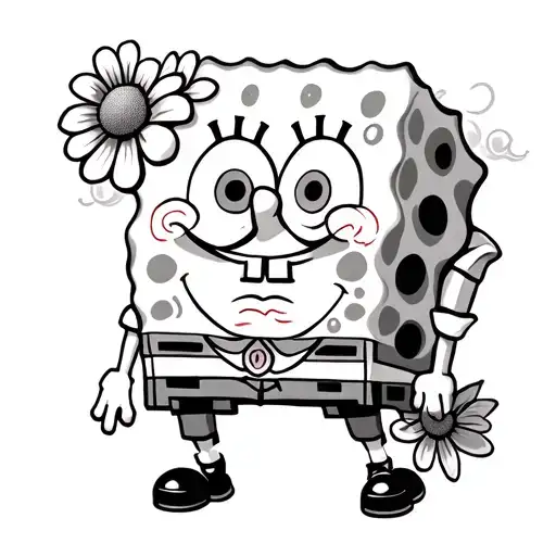 SpongeBob cloud flower tattoo design idea