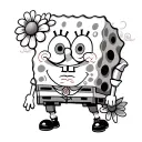 SpongeBob cloud flower tattoo design idea