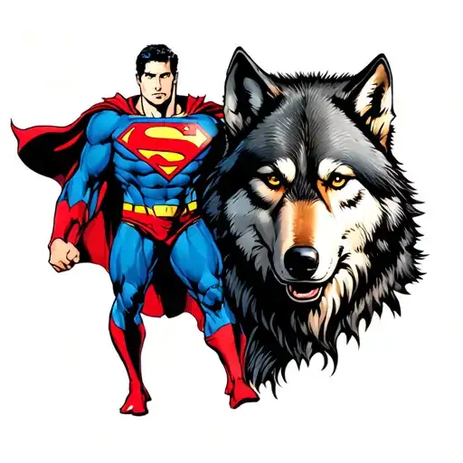 wolf and Superman mix up tattoo design idea