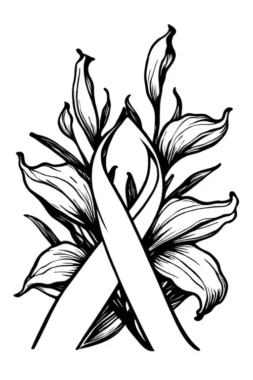 Colon cancer ribbon and calla lilies tattoo design idea