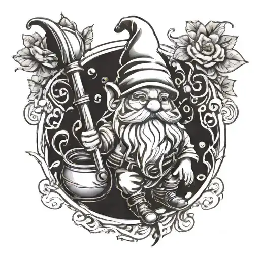 garden gnome with pipe tattoo design idea