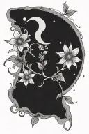 basic moon and flower tattoo design idea