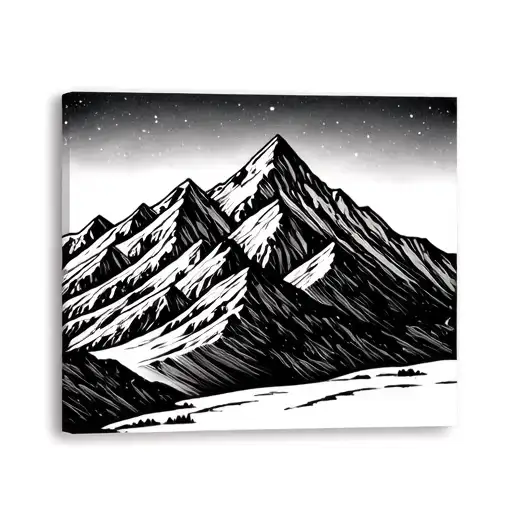winter mountain range silhouette. make it cover the canvas horizontally.  tattoo design idea