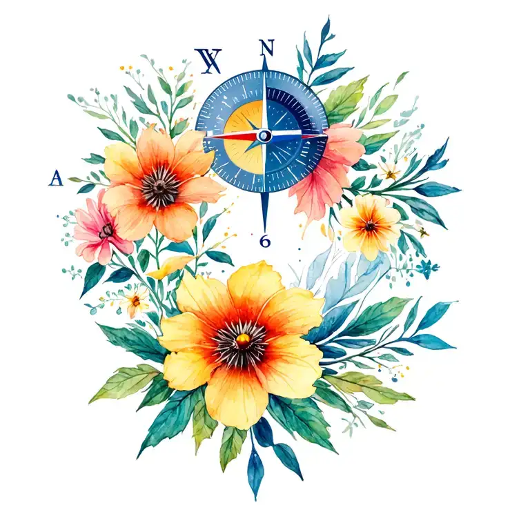 aviation, airports, compass, aviation instruments, November month flowers, November constellation, male, shoulder, color tattoo design idea