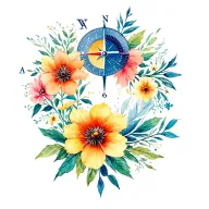 aviation, airports, compass, aviation instruments, November month flowers, November constellation, male, shoulder, color tattoo design idea