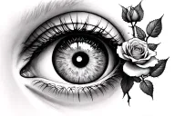 woman's eyeball with rose growing together tattoo design idea