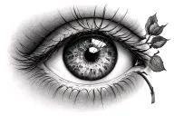 woman's eyeball with rose growing together tattoo design idea