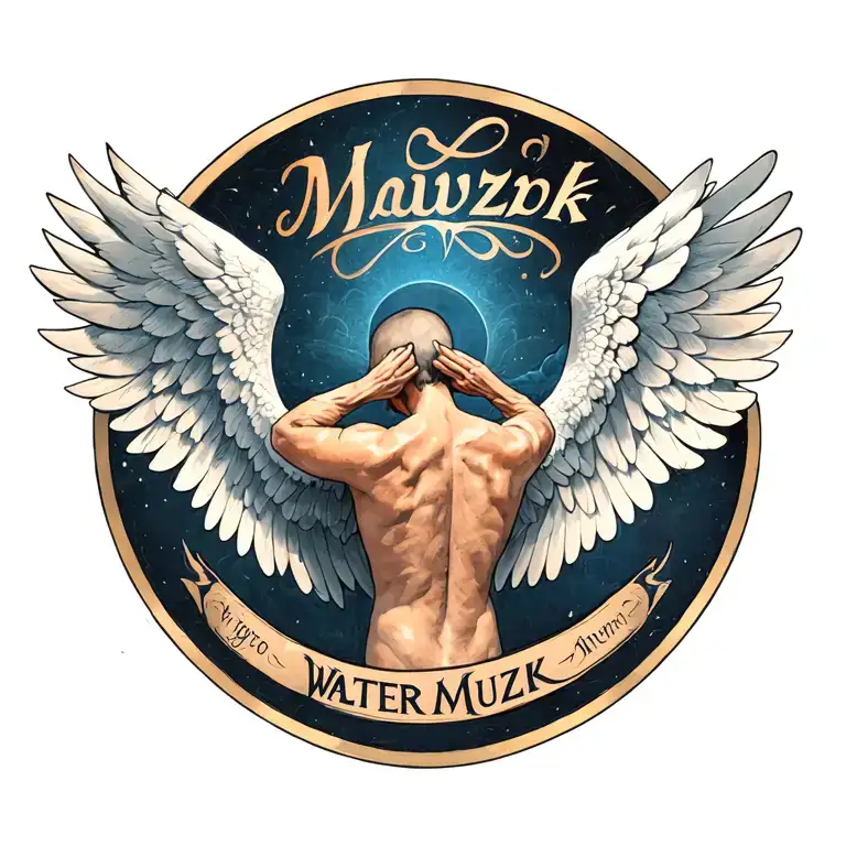 angle wings with name "walter muzyk" tattoo design idea