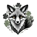4 leaf clover and fox looking tattoo design idea
