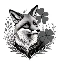4 leaf clover and fox looking tattoo design idea