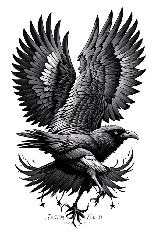Raven flying tattoo design idea