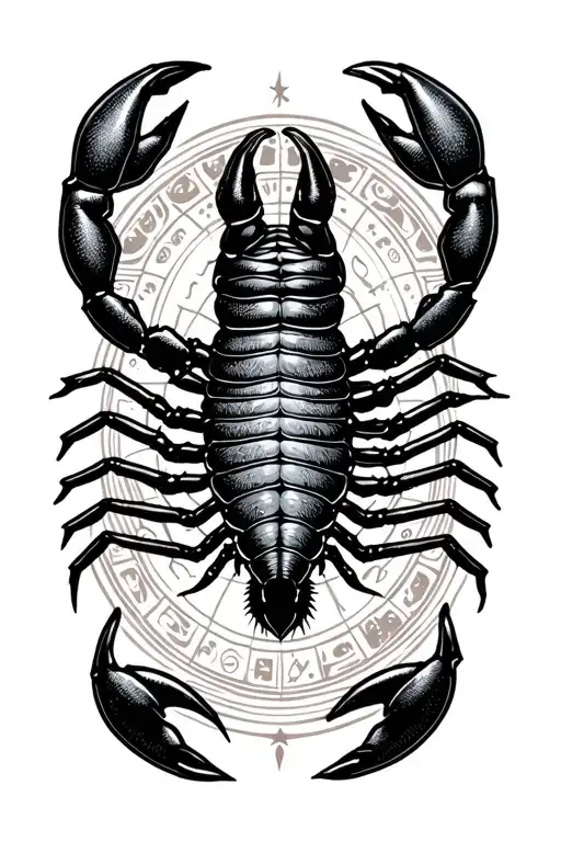 scorpion with astrology in background and Scorpio zodiac  tattoo design idea