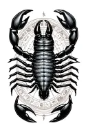 scorpion with astrology in background and Scorpio zodiac  tattoo design idea