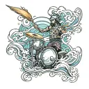 drummer ocean waves tattoo design idea