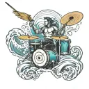 drummer ocean waves tattoo design idea