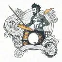 drummer ocean waves tattoo design idea