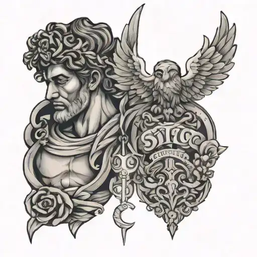 Stoic virtues discipline Justice wisdom courage tattoo design idea