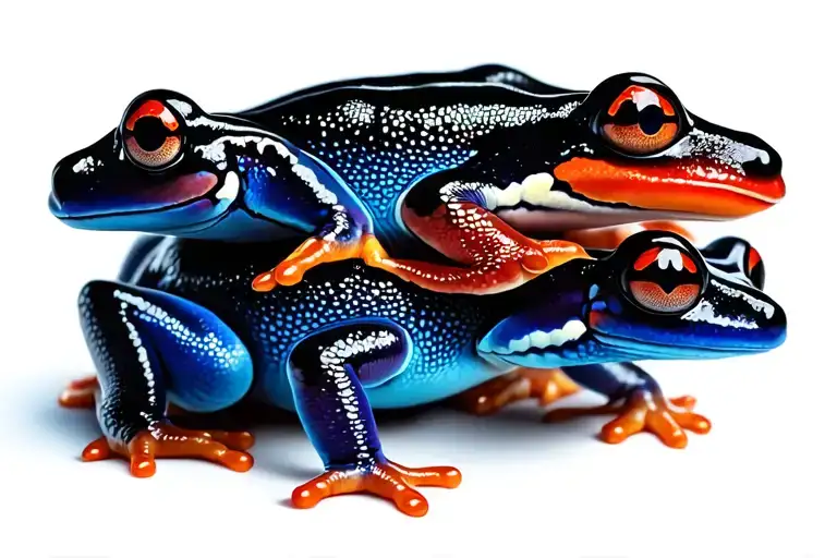 3 poison dart frogs stacked on top of eachother tattoo design idea