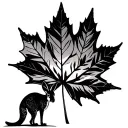 a maple leaf that has the australian desert sunset in the background and a kangaroo standing on its hind legs  tattoo design idea