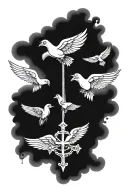 gothic Cross with pigeons flying around it tattoo design idea