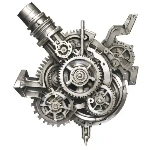 The design is specifically designed for the upper arm and shows how mechanical components appear to protrude from the skin. tattoo design idea