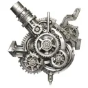 The design is specifically designed for the upper arm and shows how mechanical components appear to protrude from the skin. tattoo design idea