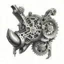 The design is specifically designed for the upper arm and shows how mechanical components appear to protrude from the skin. tattoo design idea