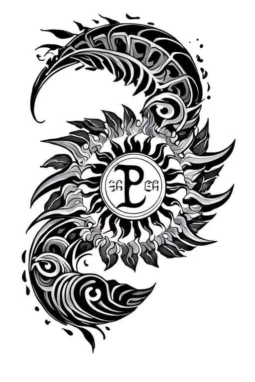 Pinoy sun tattoo with Filipino tribal designs and twelfth with pisces symbol  tattoo design idea