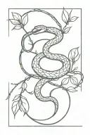 BLACK AND LONG EVIL SNAKE ENTWINED WITH A COCOA TREE BRANCH tattoo design idea