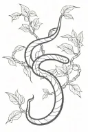 BLACK AND LONG EVIL SNAKE ENTWINED WITH A COCOA TREE BRANCH tattoo design idea