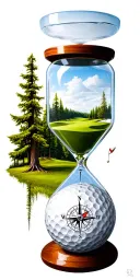 family and forest and hour glass and compass golf course golf ball tattoo design idea