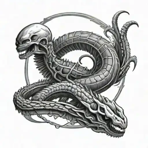xenomorph ouroboros snake tattoo design idea