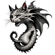 floating cat dragon tattoo design idea