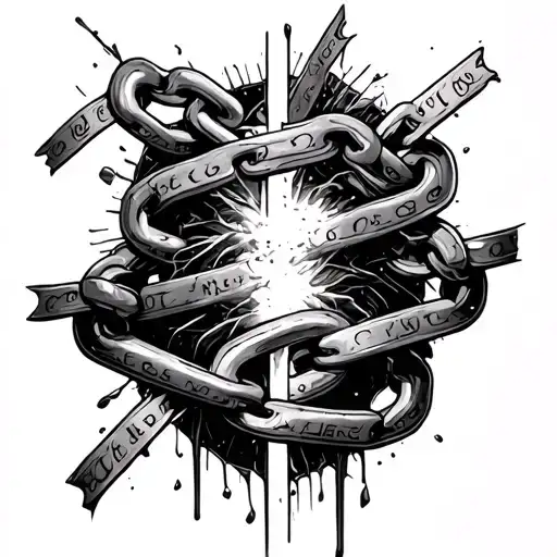 self harm symbolized by broken chains tattoo design idea