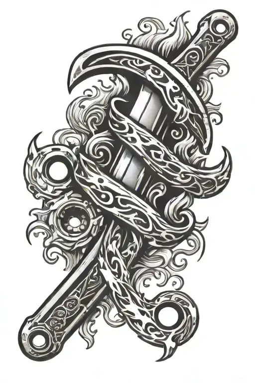 Wrench flames surrounding tattoo design idea