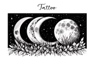 Moon phases plant frills tattoo design idea