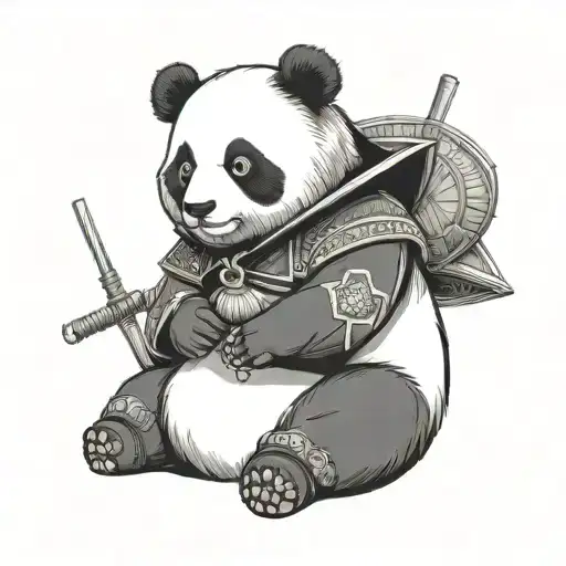 cute japanese panda wearing samurai hat sitting peacefully looking to the right tattoo design idea