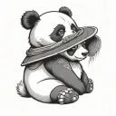 cute japanese panda wearing samurai hat sitting peacefully looking to the right tattoo design idea