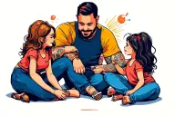 3 daughters playing with father tattoo design idea